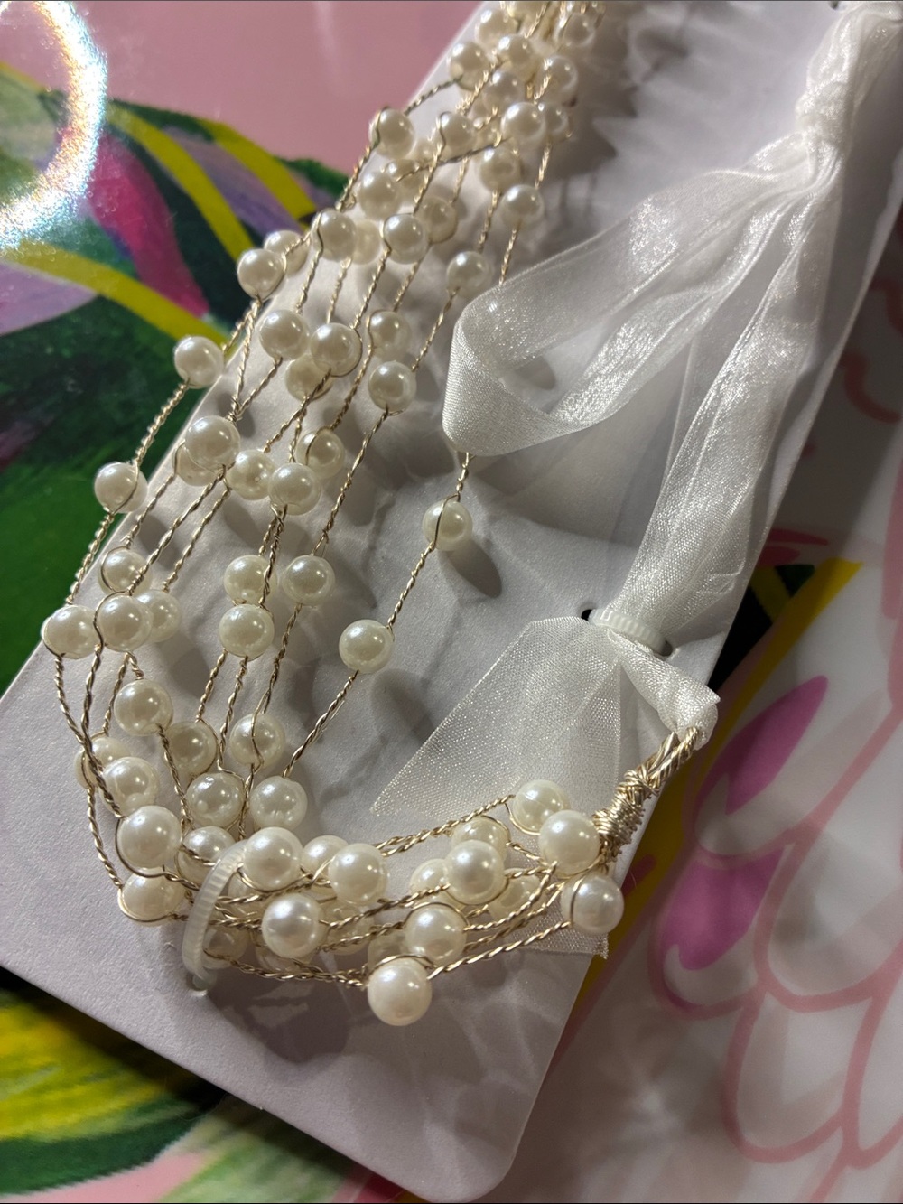 Multi-Strand Pearl Hair Accessory - Ivory - Picture 7 of 9